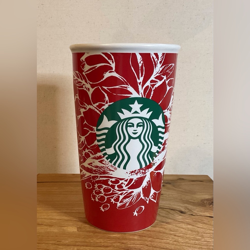 Starbucks Festive Red Mug with White Accents
